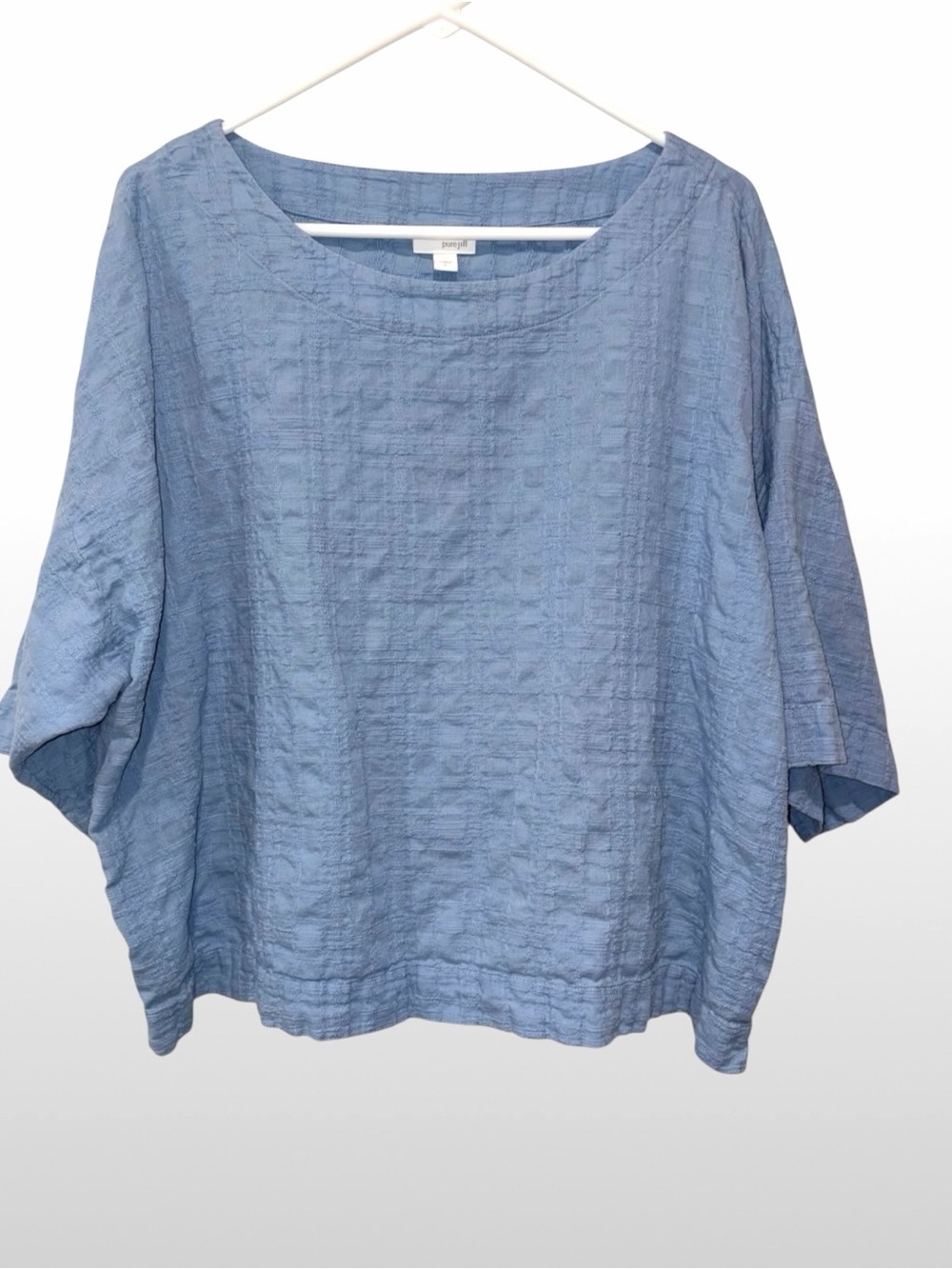 J. Jill PureJill Blue Textured Boxy Top Size Large | 100% Cotton